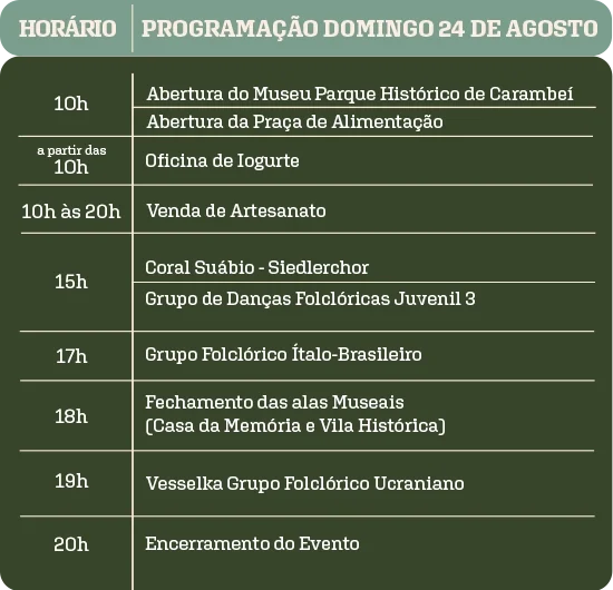 Programação de Domingo, 24 de agosto