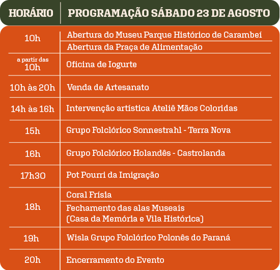 Programação de Sábado, 23 de agosto